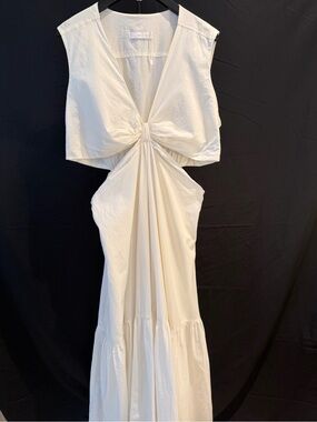 MNG Mango Ecru Maxi Dress Side Cutouts Ruffle Hem Maxi Size 12